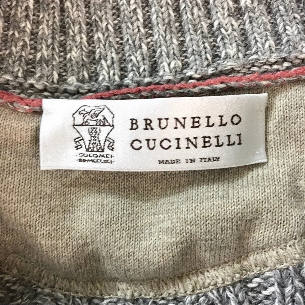 Brunello Cucinelli Men’s Gray‎ Striped Cable Knit Pullover Sweater